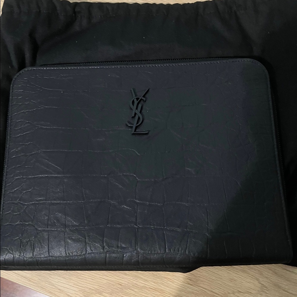 Saint Laurent Paris Leather Monogram Pouch